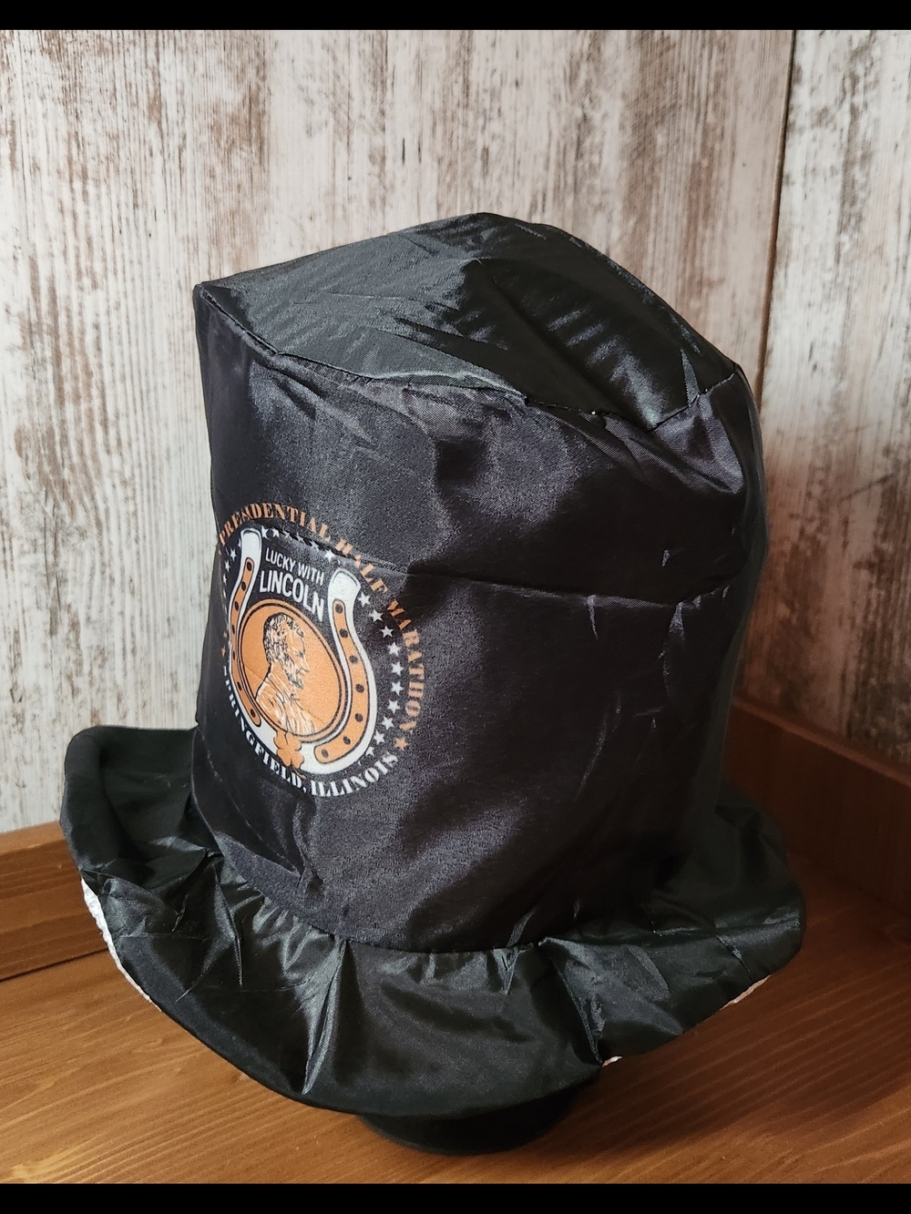 Black Novelty Top Hat with Abraham Lincoln Lucky Penny Emblem Springfield IL